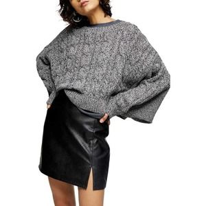 TOPSHOP Crop Batwing Sleeve Cable Sweater Gray Women’s